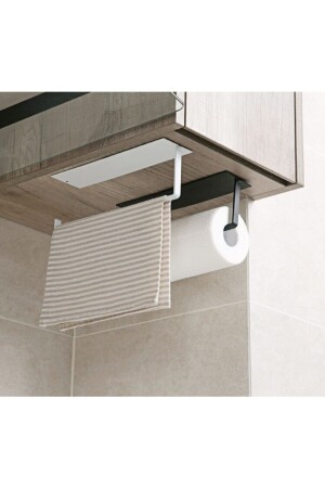 MNZ-Metal Matte Black and White Paper Roll Towel Holder - حاملة الحفاضات - Genel Markalar