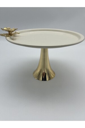 (MNZ-Metal Round Tea) ، القهوة والخدمة العرضية مع كريم الذهبية الأقدام لون الصحن AMT560 - Fiyakalı Ürünler Atölyesi