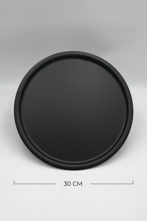 MNZ-Metal Round Tea، Coffee، Cake Serving Tray تقديم أزياء الصحن ماتة سوداء 30 سم GK30HN - Aslı Hediyelik