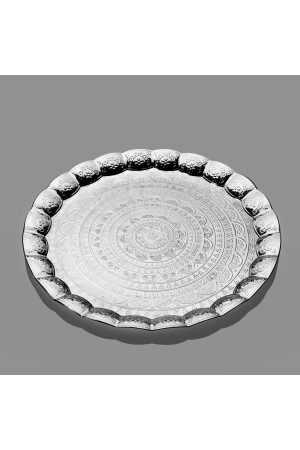 MNZ-Metal Round Tray الفضة TPS02G - Elen Hediyelik