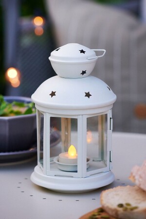 MNZ-Metal Tealight Candle Lantern شمعة الشموع حامل الشموع 25,5 سم أبيض Ma095 MA095 - Binbirreyon