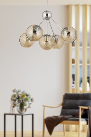 MNZ-Meyo 5-piece Chrome Honey Glass صالة نوم صالة غرفة المعيشة صانورة 3546-05-CH - Apliqa