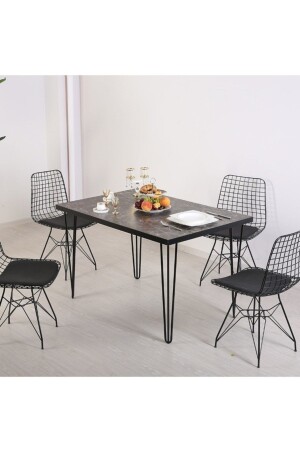 MNZ-Mf طاولة الحجر الأسود الكرسي الأسلاك مجموعة - Elit