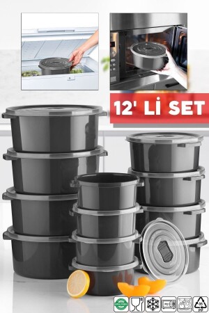 MNZ-microwave و freezer مستودع تخزين قابل للاستخدام مجموعة مستطيلة 12 قطعة أنثراكيت NDY-KMP-2900-12 - Nandy Home