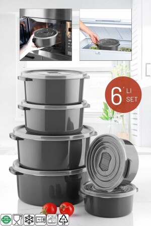 مكونات التخزين القابلة للاستخدام من MNZ-microwave و freezer Set Round 6-piece Anthracite TYC00699715972 - Nandy Home
