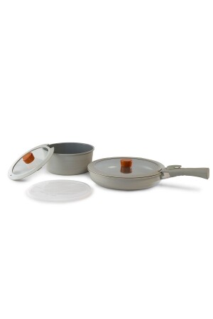 مجموعة من الـ MNZ-Midas Gray 6 Piece Interlocking Pot و Pan Set مع مسدس قابل للانسحاب D-NEOMDS6I-07 - NEOFLAM