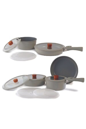 MNZ-Midas Gray (9 قطع و 6 قطع) 15 قطعة أواني وعلبة تتداخل مع معقب قابلة للانفصال MIDAS - NEOFLAM