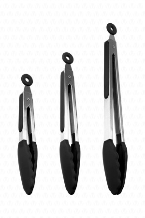 نظام مقفل النقطة السيليكوني من المفصلات المعدنية من MNZ-Midori Smart 3-piece Tongs Set Black - Valletta