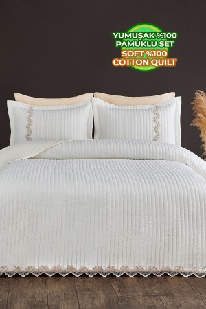 MNZ-Mihrimah Lace مضاعفة 100% قطن غطاء السرير (Pique) مجموعة كريم قابل للغسيل - Evlen Home Collection