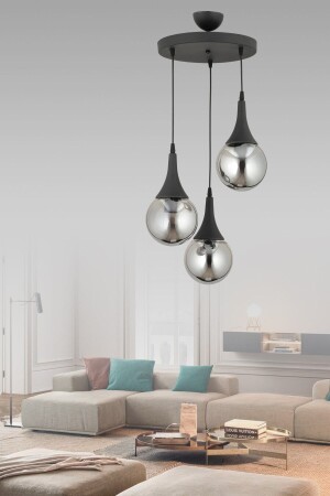 MNZ-Mila 3 قطع عصرية مدخنة الكرة الأرضية الزجاجية مصباح معلق مشعل MİLA 3 قطع - ESSLİGHT