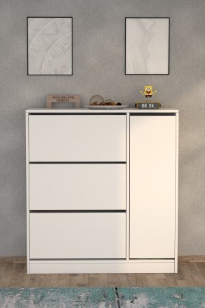 MNZ-Milano 3-بوابات المرفق المنزلق الخزانة الحذاء رف أبيض - Moonlife