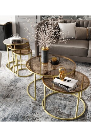 مجموعة من طاولة القهوة من الذهب من MNZ-Milas - زجاج البرونز TYCEF3LPON168656941373943 - Dekoport