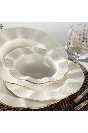 MNZ-Milena 24 قطعة كريم شبكة عشاء مجموعة 6 أشخاص MLN24Y214R520 - Kütahya Porselen