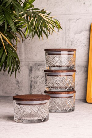 MNZ-Milla 4 قطع خشبية فراغ ملحق الزجاج الفطور متعدد الأغراض وعاء خفيفة الزجاج 230 مل - Snippy