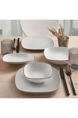 MNZ-Mimoza 14 قطعة عشاء مجموعة ل 4 أشخاص أسود PR. 0000000000MMZ14YS30SYH - Güral Porselen