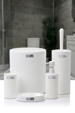 مجموعة حمام MNZ-Mina ذات شريط أبيض - Okyanus Home