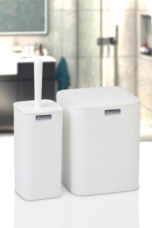 MNZ-Mina المربطات الأبيض مربع WC سطل وفرشاة مجموعة 2 - Okyanus Home