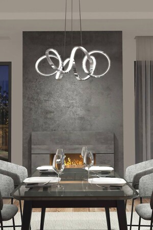 MNZ-Minerva Chrome مصباح معلق حديث ضوء أبيض LED شمعة غرفة المعيشة المطبخ غرفة المطبخ LED شمعة - Dekorluna