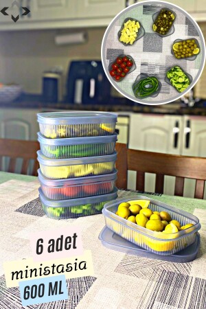 MNZ-Ministasia 600 مل حاوية تخزين صغيرة مع غطاء - الفطور - المبرد حاوية 600 مل منظمة المطبخ L-7652 - LİGROUND