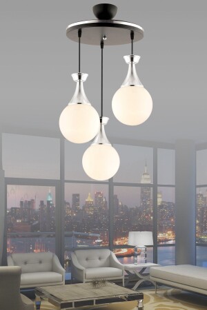 MNZ-Minnel 3 Piece Tray Black to Chrome White Glop Glass Lighting 3051 - KUZEY AYDINLATMA