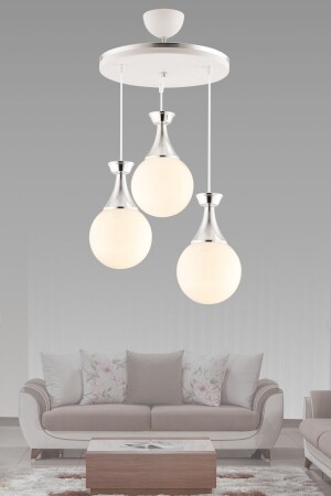 MNZ-Minnel 3 Piece Tray White Chrome Glass Candlelier 3052 - KUZEY AYDINLATMA