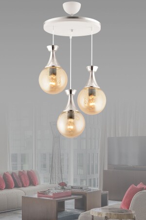 MNZ-Minnel 3 Piece Tray White Chrome Glop عسل زجاجي غرفة المعيشة الشنابل 3051 - KUZEY AYDINLATMA