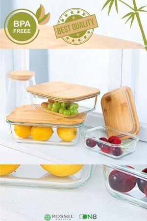 MNZ-Mira 3 قطع أكريليك من الخيزران الغطاء مخزن تخزين Krd-a003 KRD-A003 - Rossel Premium