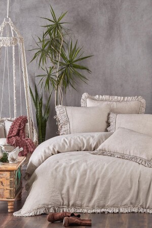 MNZ-Miranda غطاء ملابس مزدوجة مجموعة 100% من السد البيج 200x220 سم NVRMRN200x220 - Ecocotton