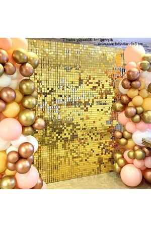 ديسكو ذو ألوانه ذهبية من خلال MNZ-Mirrored Disco Gold Color Door Curtain Foil Decoration زينة 2 Mt Height 1 Mt Width Retro - Partidolu