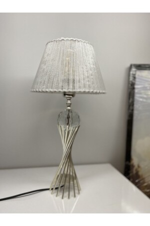 MNZ-Misbah Twirl Lampshade طاولة مصباح مع قطع زجاج بلور فضي لون مطلي، مصباح ظلّ ضوء تدور ظلّ الفضة قطع - asellus