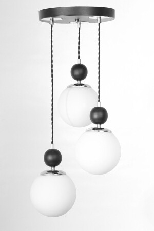 MNZ-Misket 3-piece Black Chrome White Glass Pendant Lamp شمعة 1052023002 - MŞ Aydınlatma