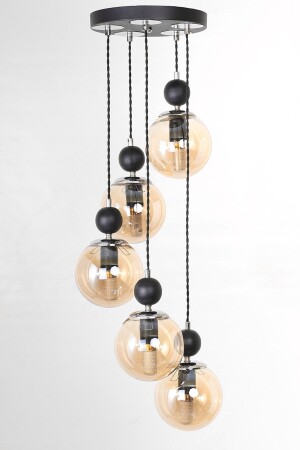 MNZ-Misket 5-piece Black Chrome Honey Glass Lamp Pendant شمعة TYC00806088880 - MŞ Aydınlatma