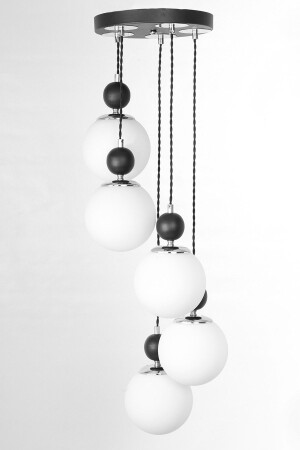 MNZ-Misket 5-piece Black Chrome White Glass Pendant Lamp قمرة شمعة TYC00806092618 - MŞ Aydınlatma