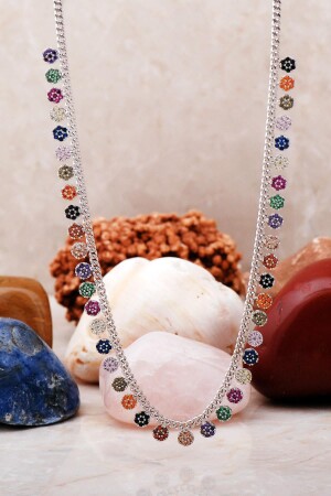 MNZ-Mix Stone Rhodium Silver Choker Collar 7222 MP7222 - Sümer Telkari