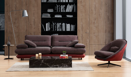 مجموعة الأريكة MNZ-Modena - Brown Claret Red - Cadde Yıldız