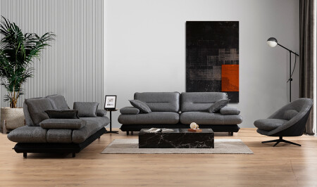 مجموعة الأريكة من MNZ-Modena - الرمادي الأسود - Cadde Yıldız