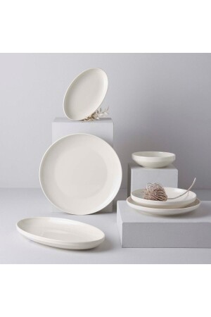 MNZ-Modern 24 Piece Daily Cream Porcelain Dinner Set لـ 6 أشخاص PDLNS123 - porselenden