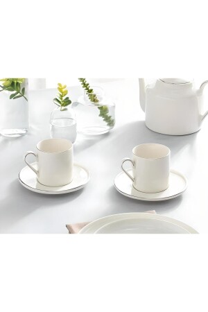 MNZ-Modern 4 Piece 180 ml كوب شاي كريم فضي لخدمة شخصين PDMDGMS04CS - porselenden