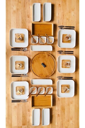 MNZ-Modern 45 Piece بامبو البورسلين الإفطار المعدل لـ 6 أشخاص TR3807 - CASA DE BELLA