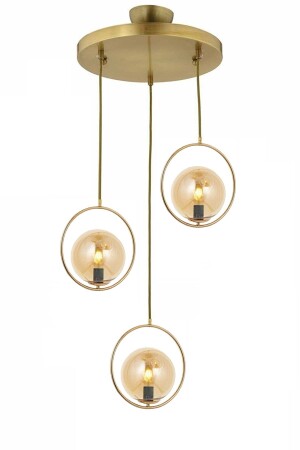 MNZ-Modern Bal Glop Glass Circle Model Triple Gold Pendant Lamp شمعة LMBDR00401 - Lambadar