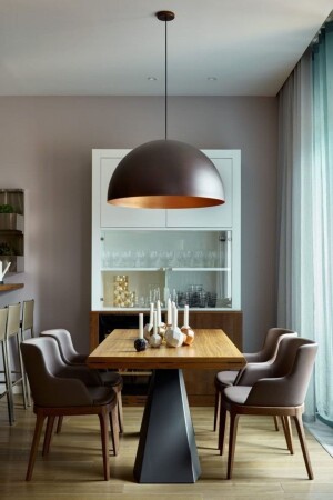 MNZ-Modern Black Inside Copper Single Metal Pendant Lamp قطر الشنابل: 30 سم RIO0001458 - RİOLİGHT