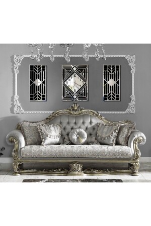 MNZ-Modern Classic & Geometric Design الفضة المرايا المضطربة على MDF 3 قطع ساعة الجدار مجموعة MTR-DEP2 - Mitra Dekor