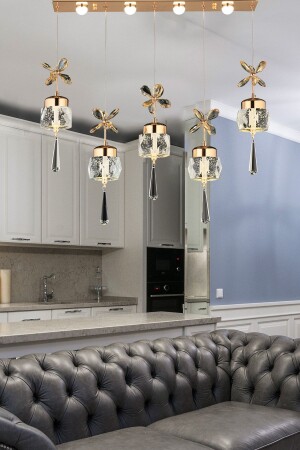 MNZ-Modern Luxury Crystal Stone 5-Led Chandelier Row طاولة تناول الطعام طائر الفراشة الحجر الذهبية الصفراء burenze1073 - burenze