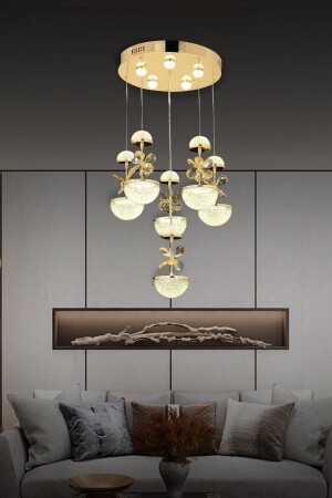 MNZ-Modern Luxury Crystal Stone 6-piece Pendant Lamp LED Chandelier Gold Yellow LUNA-AD0046-6 - Luna Lighting