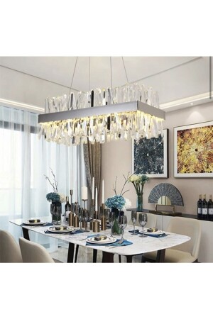 MNZ-Modern Luxury Crystal Stone Power Led Chandelier Chrome Ellipse طاولة تناول الطعام burenze2022-8 - burenze