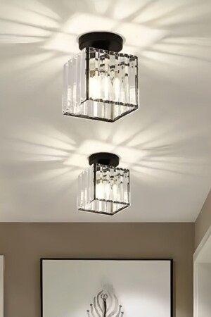 MNZ-Modern Luxury Plafonier Ceiling Chandelier مدخل القاعة مربع أسود مدخل حجر الكريستال - Luna Lighting