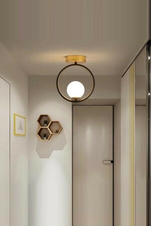 MNZ-Modern Plofonyer مغلقة الغلاف الزجاج الأبيض الزجاج الأسود الذهبية الشنارة الواحدة 0085-1 - Lambadar