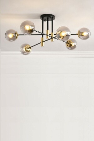 MNZ-Modern Smoked Globe Glass Cross Model Six-piece Black Chandelier LMBDR00501 - Lambadar