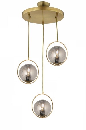 MNZ-Modern Smoked Glop Glass Circle Model Triple Gold Pendant Lamp شمعة LMBDR00403 - Lambadar
