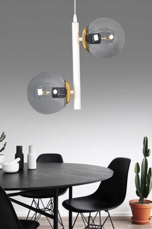 MNZ-Modern White 2-piece Smoked Globe Glass Candlelier SEF120 - ŞL Şef Light